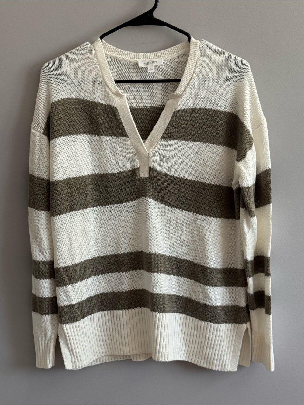 Haven Well Within Linen Organic Cotton Striped Pullover Sweater Small Coastal
